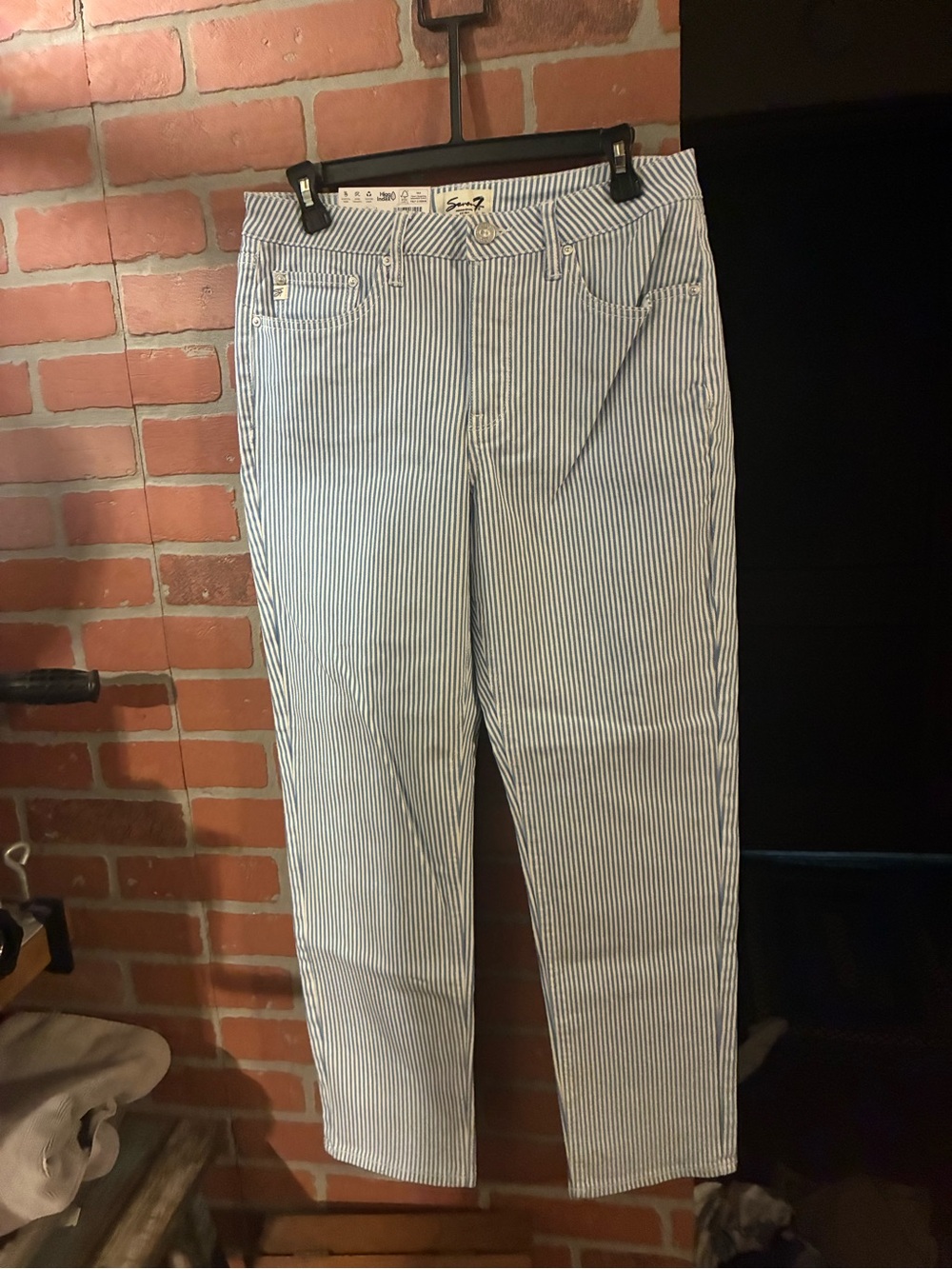 Seven7 High-Rise Narrow Blue & White Stripe Jeans